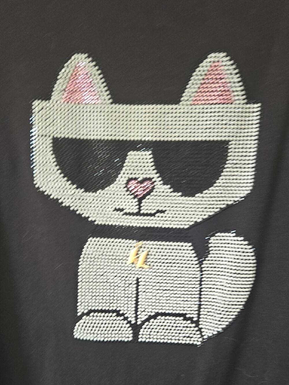 Karl Lagerfeld Black Rhinestone Cat Graphic Tee - Picture 4 of 5